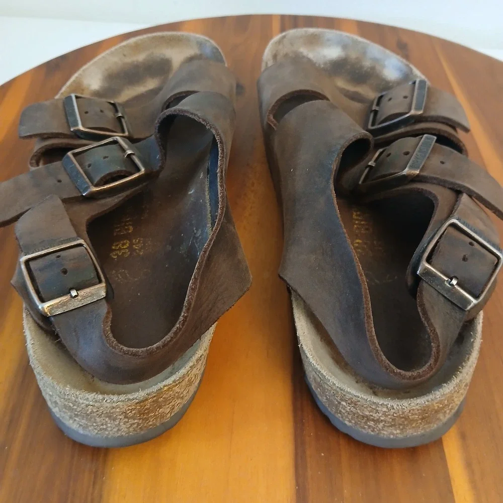 Birkenstock Milano Sandals Mens 38 M5 Brown Leather Triple Strap Slingback